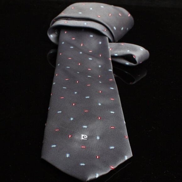 Vintage Pierre Cardin Mens Tie Gray With Red & Blue Abstract Pattern - Picture 4 of 5
